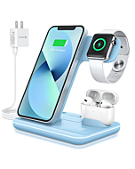 WAITIEE Wireless Charger 3 in 1, 15W Fast Charging Station for Apple iWatch 7/SE/6/5/4/3/2/1,AirPods Pro, Compatible with iPhone 13/12/12 Pro Max/11 Series/XS Max/XR/XS/X/8/8 Plus/Samsung Galaxy(Blue)