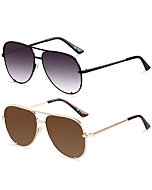 ANDWOOD Oversized Aviator Sunglasses for Women Big Large UV Protection Fashion Sun glasses Double Bridge 2 Pack Fade Brown Shades