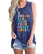 a Dream is a Wish Your Heart Makes Tank Top Womens Funny Letter Printed Vest Summer Loose Casual Graphic Tank Shirt (S, Blue)