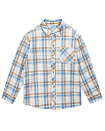 maoo garden Boys Girls Plaid Shirt Kids Long Sleeve Cotton Light Casual Button Down Blouse Blue 13-14Y