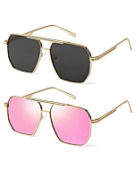 Polarized Sunglasses for Women Men Retro Oversized Sunglasses Square Classic aviator Sunglasses UV4002pack