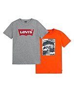 Levi's Boys' 2-Pack Graphic T-Shirt, Grey/Orange, 2T