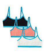 INNERSY Girls Cotton Training Bra 3 Pack Big Girls Cami Crop Bralette with Adjustable Straps First Bras for Teens Aged 7-16 (10-12 Years, Black/Living Coral/White)