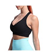 Aoxjox Twist Sports Bras for Women Workout Fitness Training Elegance V Neck Racerback Yoga Crop Tank Top (Black Leopard Print, Medium)