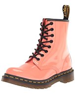 Dr. Martens Women's 1460 W Patent Leather 8 Eye Boot, Coral, 5