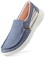 Women's Casual Canvas Slip on Boat Shoes Lightweight Stretch Walking Loafers Comfort Sneaker Summer Beach Work Blue,US10 EU42