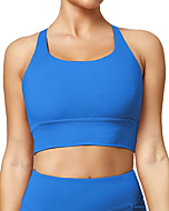 QUEENIEKE Strappy Longline Sports Bras for Women, Criss-Cross Back Medium Support Padded Yoga Bra Workout Tank Tops Size M Color Dazzling Blue