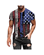 Fashion Mens T Shirt Soft Fitted Print T-Shirt Moisture-Wicking Crewneck T-Shirt Men's Essentials Independence Day