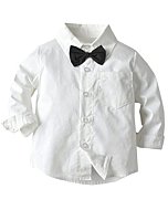 Boys Gentleman Outfits, Dress Shirt with Bow Tie + Suit Vest + Suspender Pants Wedding Party Clothes Set, 1# Burgundy, 3-9 Months = Tag 60