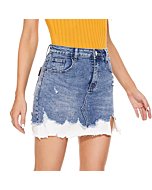 VIPONES Denim Skirt Women Shorts Jean Raw Hem Frayed Stretch Ripped Mid Waist Casual Mini Skirts（206，2）