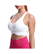 Aoxjox Women's Workout Ribbed Ruched Radiate Seamless Sports Bras Fitness Gym Running Yoga Crop Tank Top(White, Small)