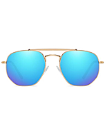 Zeelool Polarized Sunglasses for Women Men Classic Retro Polygon Sunglasses Double Bridge Trendy Vintage Shades SM0024 (Glod Frame Mirror Blue Lens, Mirror Blue)