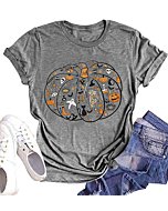 Halloween Pumpkin Shirt Women Leopard Graphic Tees Short Sleeve Fall T-Shirt Thanksgiving Gift Tops