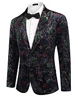 COOFANDY Men Velvet Floral Blazer Suit Jacket Classic Slim Fit Blazers Wedding Stylish Tuxedo（PAT1, Large）