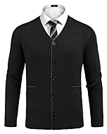 COOFANDY Mens V Neck Buttons Cardigan Chunky Knit Machine Washable Cardigan Solid Color Stylish Sweater Cardigans (Black,Large)