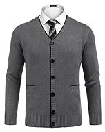 COOFANDY Men's Cardigan Sweaters Full Button Up Collar Slim Fit Casual Knitted Sweater with 2 Front Pockets (Grey,Large)