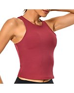 Colorfulkoala Women's Summer Tank Tops Body Contour Sleeveless Crop Double Lined Yoga Shirts(M, Rose Red)