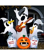 7Ft Halloween Inflatables Decorations Outdoor, Tombstone Ghost Pumpkin Rocking Band, Blow Up Clearance Yard Decor Guitar Singing Band with LED Light