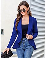 KOJOOIN Womens Casual Blazer Long Sleeve Open Front Ruffle Work Office Cardigan Suit Jacket Long Sleeve-Royal Blue L