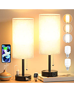 Lamps for Bedrooms Set of 2 with 3 Color Modes - Nightstand Lamp with USB C+A Charging Ports, 2700K-5000K Bedside Lamps with USB Port and Outlet, Small Table Lamp Sets for Living Room Guest Room