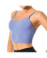 Colorfulkoala Women's Spaghetti Strap Sports Bra Longline Padded Workout Crop Tank Tops (L, Lilac Blue)