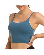 Colorfulkoala Women's Spaghetti Strap Sports Bra Longline Padded Workout Crop Tank Tops (L, Moonlight Blue)