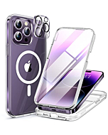 Miracase Glass Series Designed for iPhone 14 Pro Max Case 6.7 Inch, [2023 Upgrade] Full-Body Bumper Case with Built-in 9H Tempered Glass Screen Protector with 2 Pcs Camera Lens Protector, Noble Purple