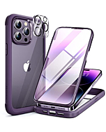 Miracase Glass Series Designed for iPhone 14 Pro Max Case 6.7 Inch, [2023 Upgrade] Full-Body Bumper Case with Built-in 9H Tempered Glass Screen Protector with 2 Pcs Camera Lens Protector, Noble Purple