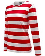 Funny World Red and White Striped Shirt Women Long Sleeve Cotton Casual T-Shirts, Medium