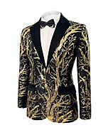 Cacycasa Men’s Sequins Blazer Floral Suit Jacket Lapel Tuxedo for Party,Wedding,Banquet,Prom（Black，XXX-Large）