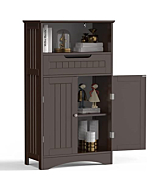 Gizoon Bathroom Storage Cabinet with Large Drawer & Door, Freestanding Floor Storage Cabinet Organizer for Bedroom, Living Room, Entryway, Office, Space Saving, Dark Brown