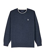 U.S. Polo Solid Jersey Crew Neck Sweater Pullover for Men (Midnight Heather, XL)