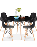 Best Choice Products 5-Piece Dining Set, Compact Mid-Century Modern Table & Chair Set for Home, Apartment w/ 4 Chairs, Plastic Seats, Wooden Legs, Metal Frame - Brown/Black