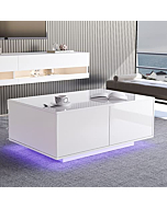 St.Mandyu LED Coffee Table with Storage Drawers, Modern High Glossy Center Table with 20 Colors LED Lights for Living Room, White