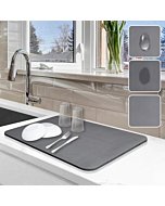 Dish Drying Mat for Kitchen Counter, 12"x19" Dish Drying Pad with Non-slip Rubber Backed, Hide Stain Anti Absorbent for Kitchen Counter, Drying Mat for Coffee Machine Dish Rack (Grey)