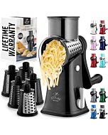 Zulay Rotary Cheese Grater 5 Blade Cheese Shredder - Manual Hand Crank Cheese Grater With Reinforced Suction & 5 Interchangeable Drums - Easy to Use, Vegetable Chopper Round Mandoline Slicer - Black