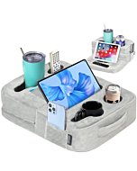 TabCouchCaddy - Couch Cup Holder Tray Pillow - Bed, Couch Caddy, Sofa, RV & Car - Holds Drinks, Snacks, Remotes, Phones, Kindle, Tablet | Bed Cup Holder (Grey)