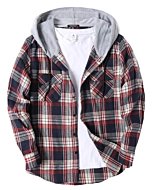 COOFANDY Men's Plaid Hooded Shirt Casual Shacket Jacket Long Sleeve Flannel Shirt Flannel Jacket