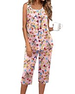 Ekouaer Capri Pajama Sets for Women 2 Piece Soft Cute Pjs Round Neck Sleeveless Lounge Set for Summer Sleepwear Parrots Garden XXL