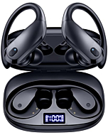 GNMN Wireless Earbuds Bluetooth Headphones Over Ear Buds 90H Playback IPX7 Waterproof Sports Earphones Deep Bass with Wireless Charging Case Dual LED Power Display Earhooks Headset for Running Black