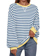 Trendy Queen Oversized Sweatshirt for Women 2024 Fall Crewneck Striped Long Sleeve Shirts Hoodies Preppy Top Y2K Outfits Bluewhite