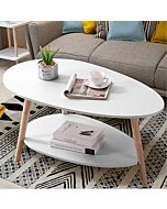 Maupvit Coffee Table-Oval Wood Coffee Table with Open Shelving for Storage and Display 2 Tier Sofa Table, Small Modern Furniture for Living Room&Home Office-White