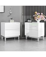 AMERLIFE High Gloss Electroplated Nightstand Set of 2, 24" Modern Minimalist Sofa Side Table with 2 Magnetic Storage Drawers, Rectangular Simple End Table Bedside Table for Bedroom Living Room, White