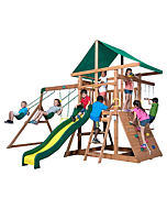 Backyard Discovery Mount McKinley All Cedar Wood Swing Set, Playground for All Kids Age 3-10, Rock Wall, Wave Slide, Fort, Double Rock Climber and Rope, Monkey Bars