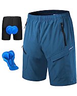 Men's Mountain Bike Shorts 3D Padded Baggy Bicycle Riding Cycling Shorts Quick Dry Lightweight Biking Shorts(Blue S)