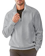 JMIERR Mens 1/4 Zip Up Polo Knit Waffle Sweatshirts Casual Long Sleeve Solid Color Geometric Texture Pullover Sweater, US 38(S), Light Grey