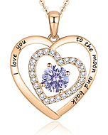 Christmas Gifts for Women Girls, 925 Sterling Silver Rose Gold Double Heart Pendant Necklaces with June Cubic Zirconia Birthstone Jewelry Birthday Gifts for Mom Grandma Daughter