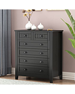 CLIKUUTORY Black Modern 2+4 Drawer Dresser Side Table Large Storage Cabinet with Solid Wood Legs, Mid Century Closet Organizers and Storage Dresser Tall Chest of Drawer for Hallway Bedroom Living Room