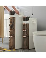 Slim 4/5layers Slim Bathroom Storage Cabinet 6.69inch Narrow Bathroom Floor Cabinet With Wheels Toilet Paper Holder, Multifunctional Storage, Waterproof, Perfect For Small Spaces