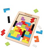 Coogam Wooden Blocks Puzzle Brain Teasers Toy Tangram Jigsaw Intelligence Colorful 3D Russian Blocks Game STEM Montessori Educational Gift for Kids (40 Pcs)